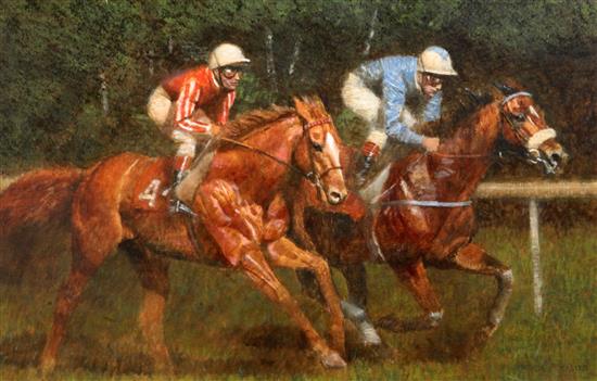 Enrique Castro (1938-) A Sure Bet, A Final Push, Racing For The Finish and Racing In Progress largest 12 x 19in.